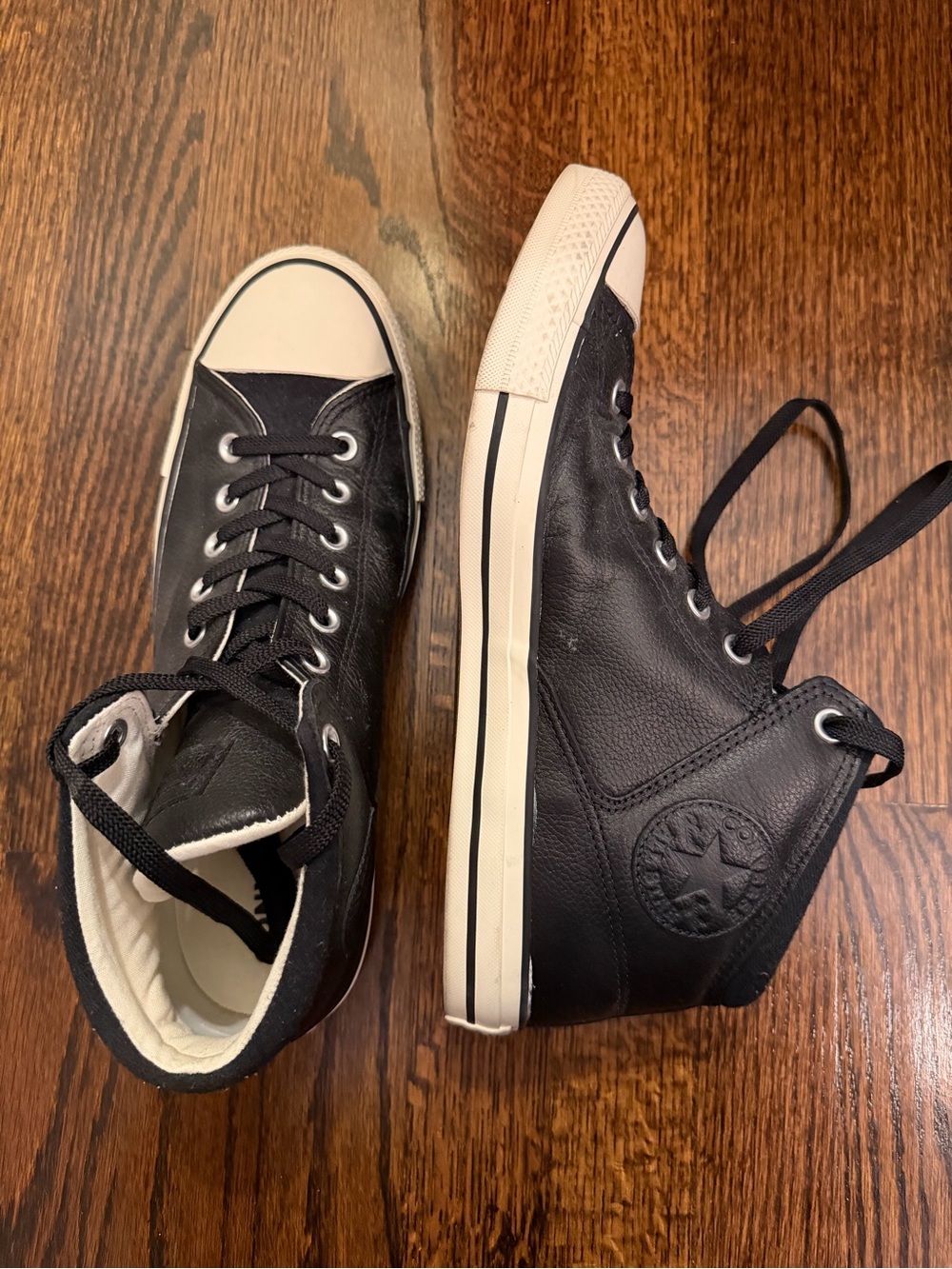 Converse Black High-Top Leather Sneakers with White Toe